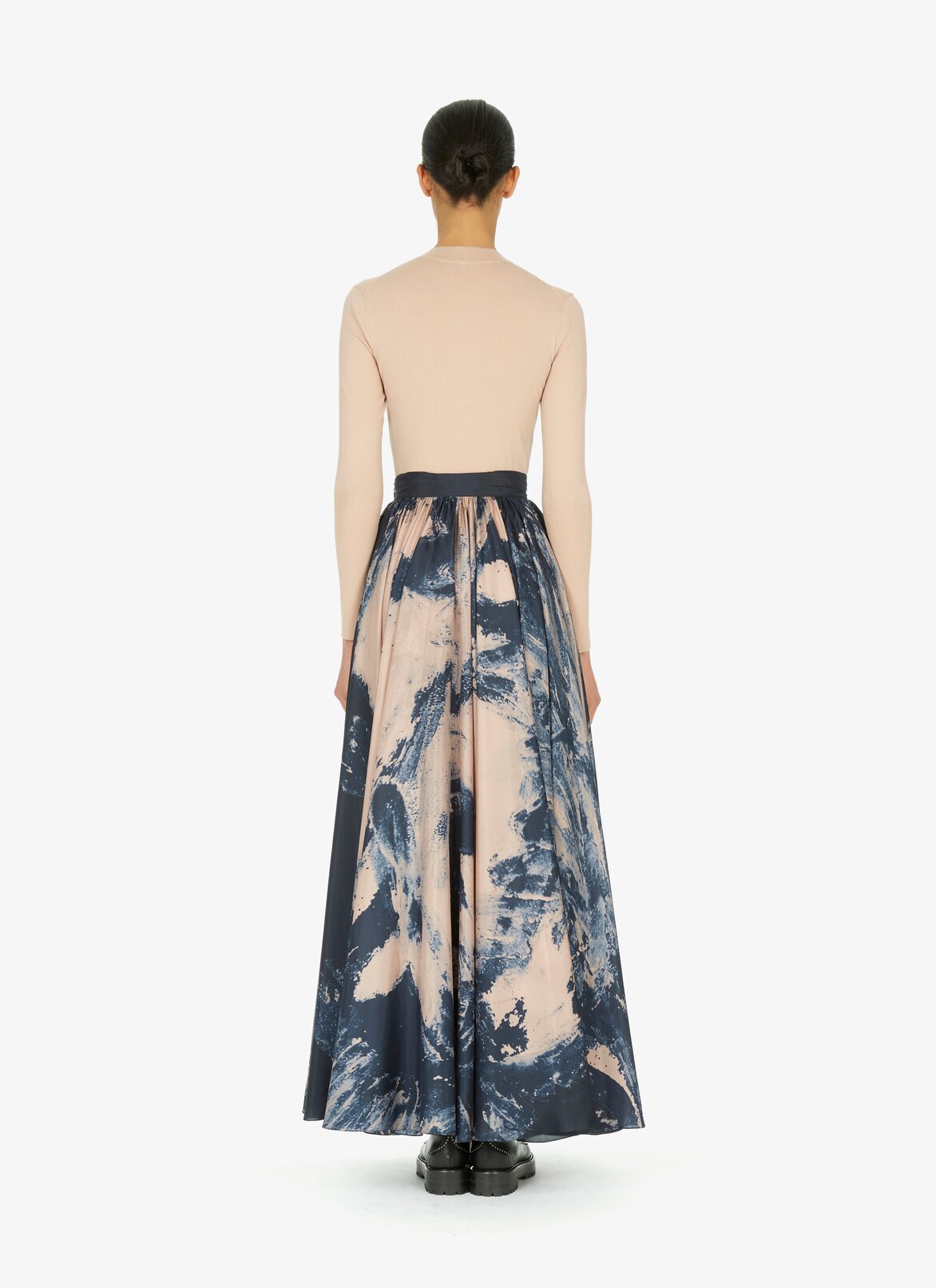 Wide printed habotai silk skirt  ALAÏA BLUE/NEUTRAL WIDE PRINTED HABOTAI SILK SKIRT